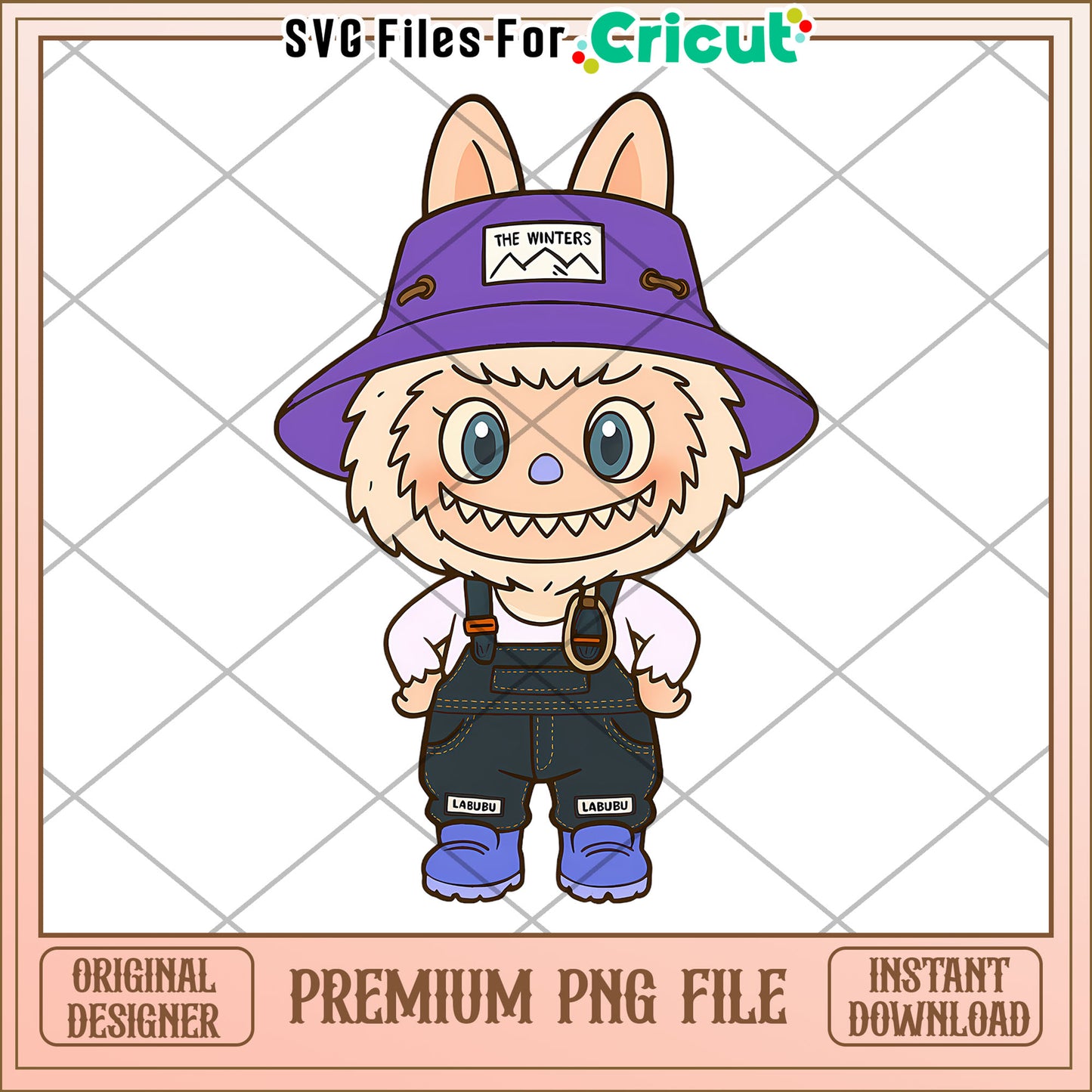 Purple hat chrysanthemum png, secret labubu png, labubu art png