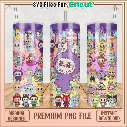 Purple labubu design tumbler png, cute labubu png, labubu popmart png 
