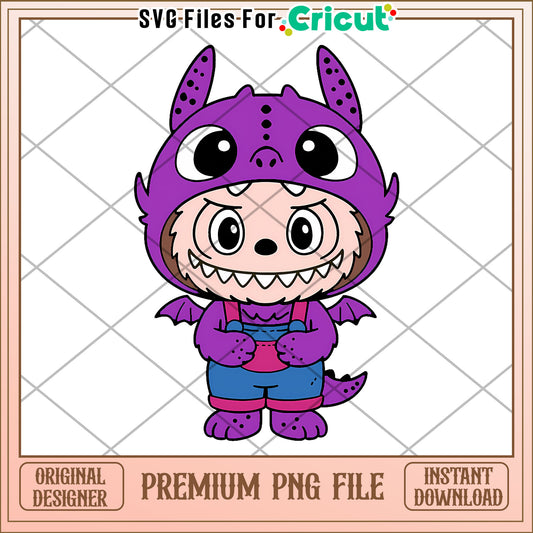 Purple toothless costume design png, secret labubu​ png, labubu art​​​ png