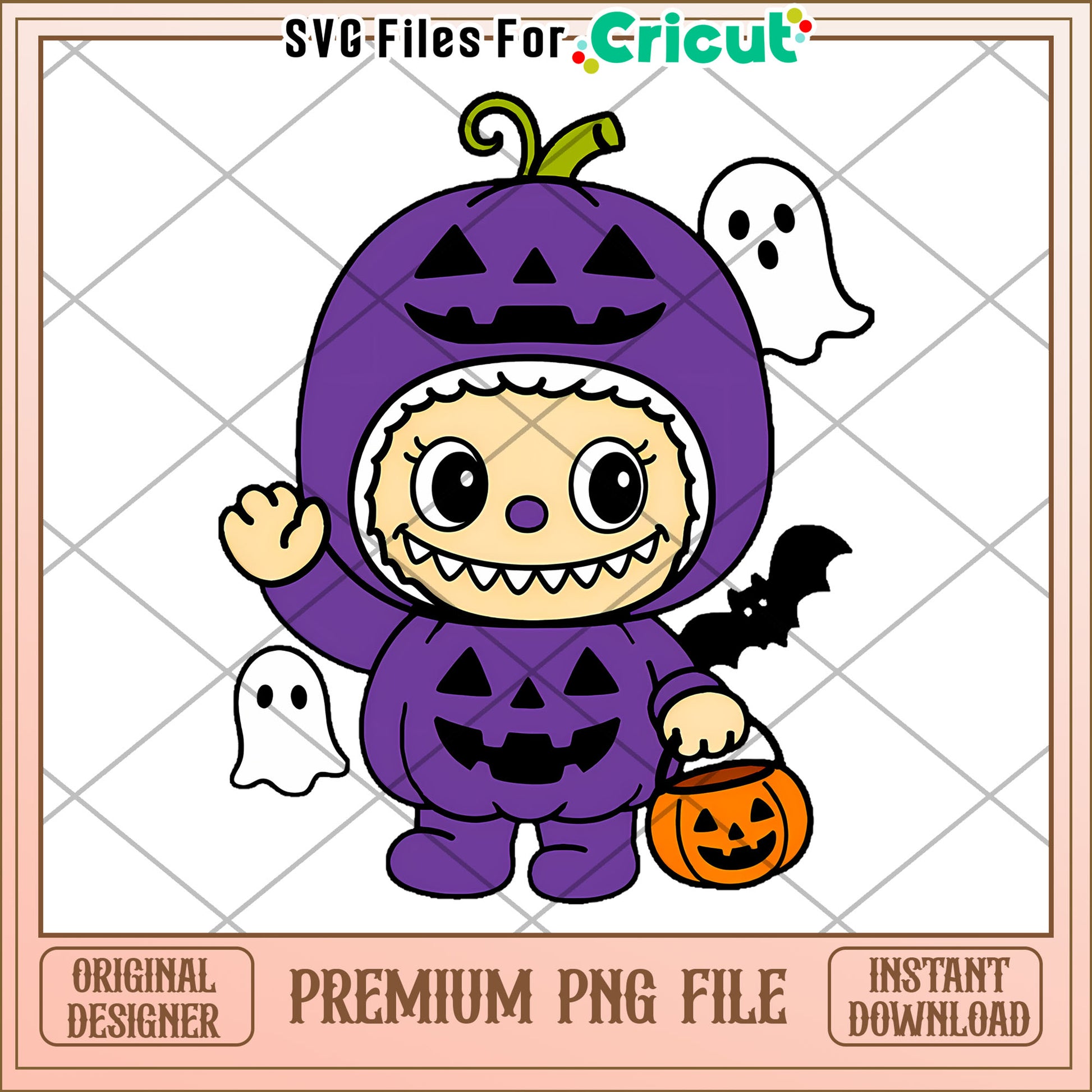 Purplr pumpkin labubu png, halloween candy png, pop mart labubu dolls​​ png
