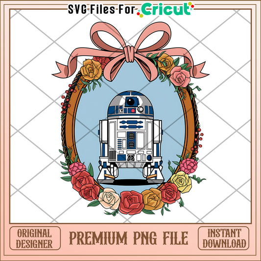 R2D2 Floral Frame PNG Design, Perfect for Creative Projects