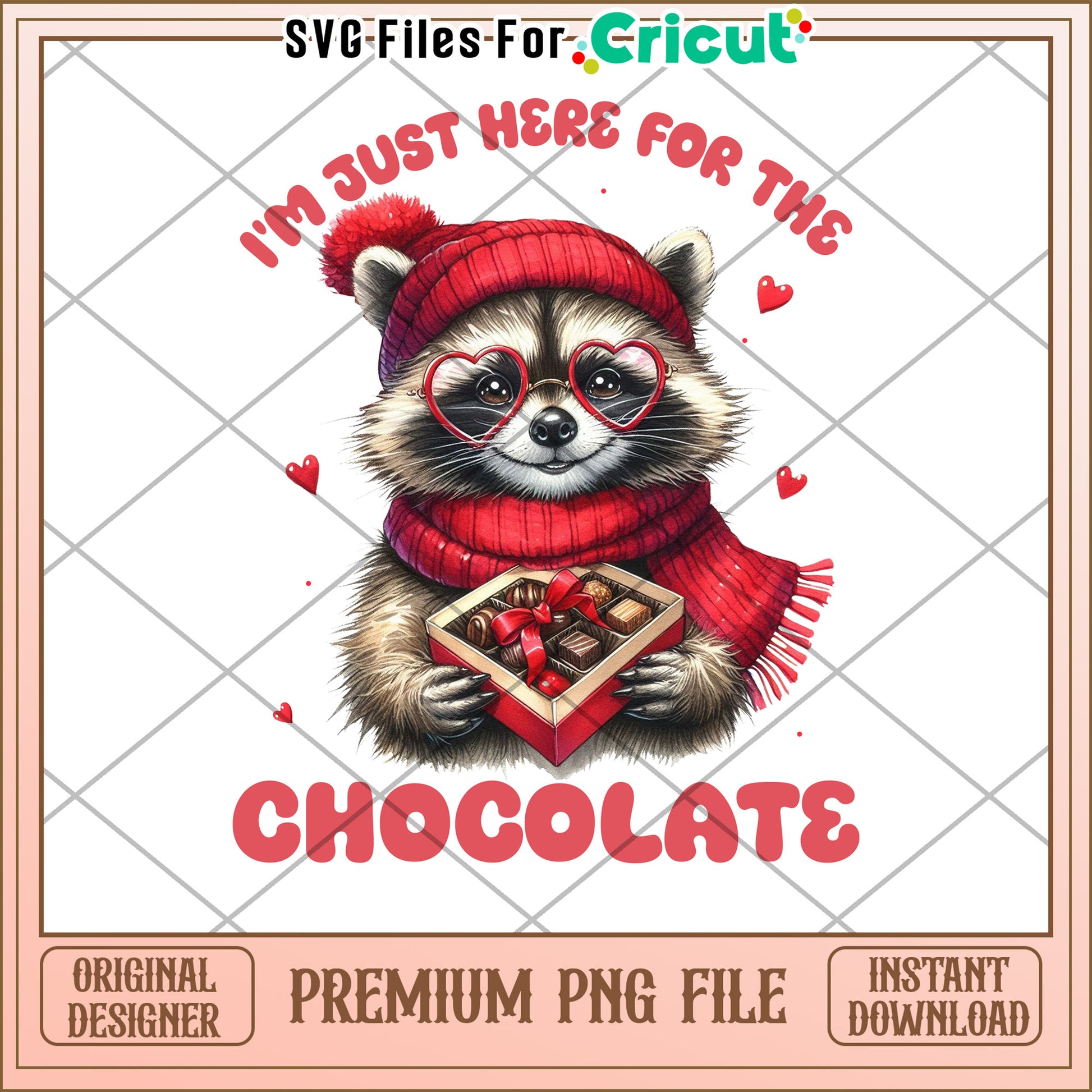 Raccoon Chocolate Lover PNG Valentines Day Design