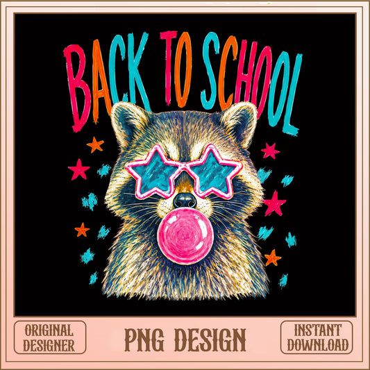 Raccoon Back To School PNG, Bubblegum Raccoon PNG, Kids PNG