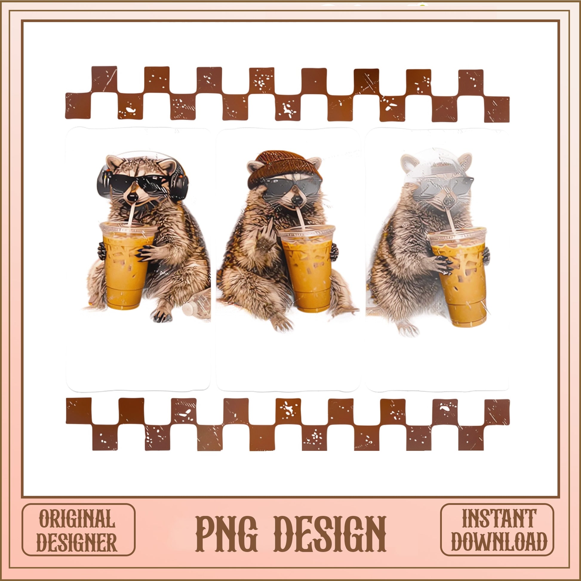 Raccoon Drinking Iced Coffee PNG, Funny Raccoon PNG, Tumbler PNG