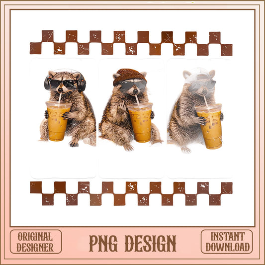 Raccoon Drinking Iced Coffee PNG, Funny Raccoon PNG, Tumbler PNG
