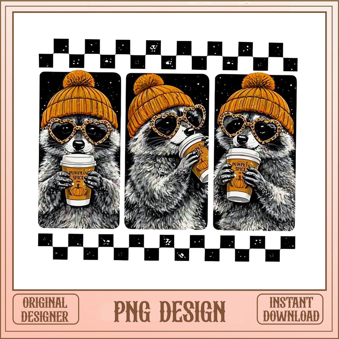 Raccoon Pumpkin Spice Latte PNG, Fall Raccoon PNG, Autumn PNG