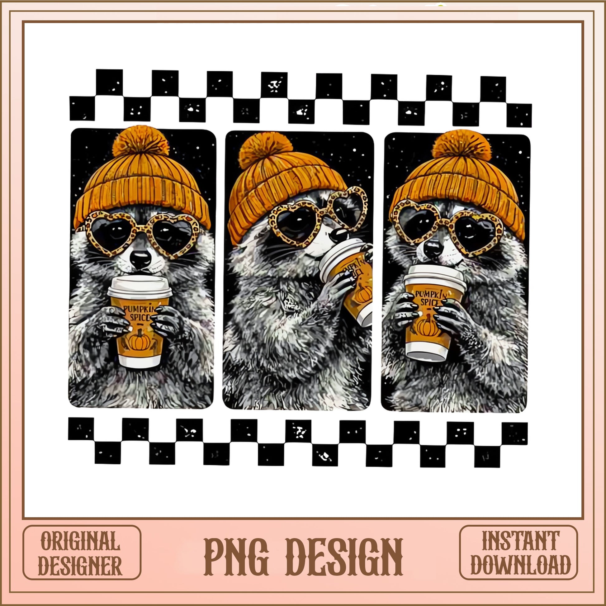 Raccoon Pumpkin Spice Latte PNG, Fall Raccoon PNG, Autumn PNG