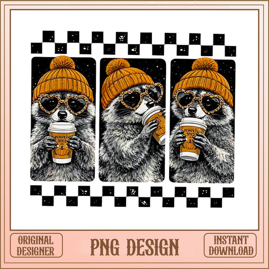 Raccoon Pumpkin Spice Latte PNG, Fall Raccoon PNG, Autumn PNG