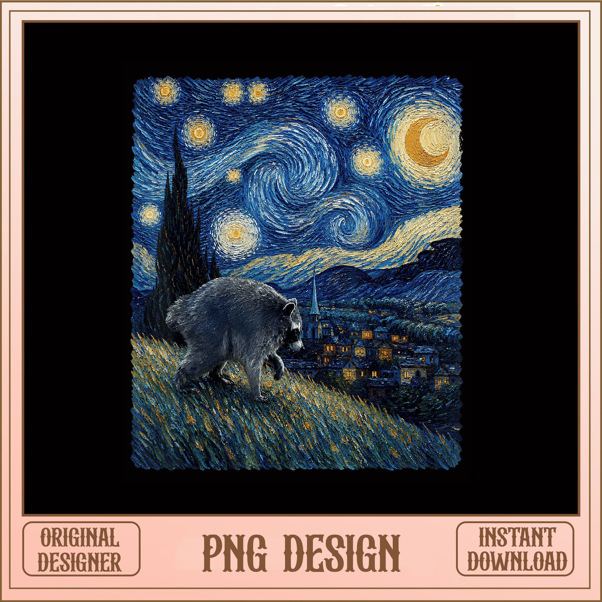 Raccoon Starry Night Van Gogh PNG, Funny Raccoon PNG, Art PNG