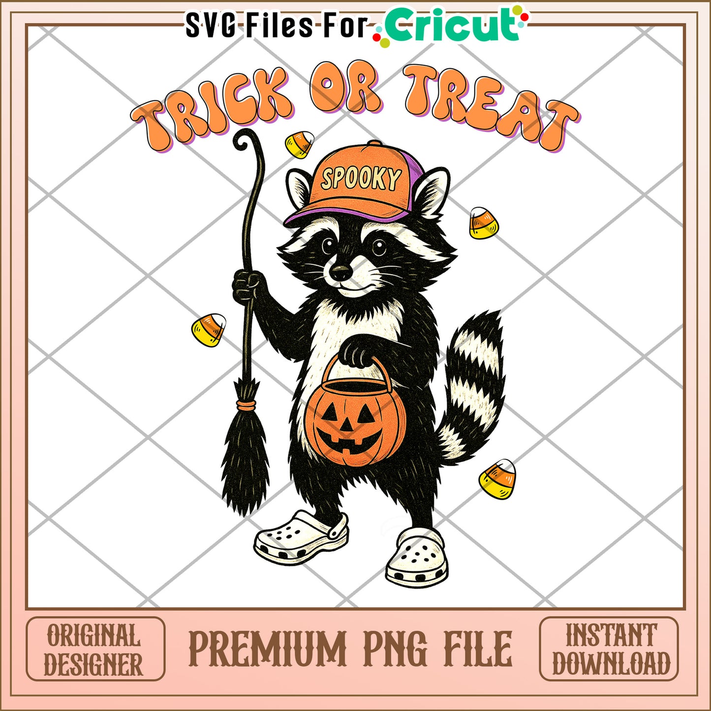 Raccoon trick or treat png, halloween candy png, halloween decor png
