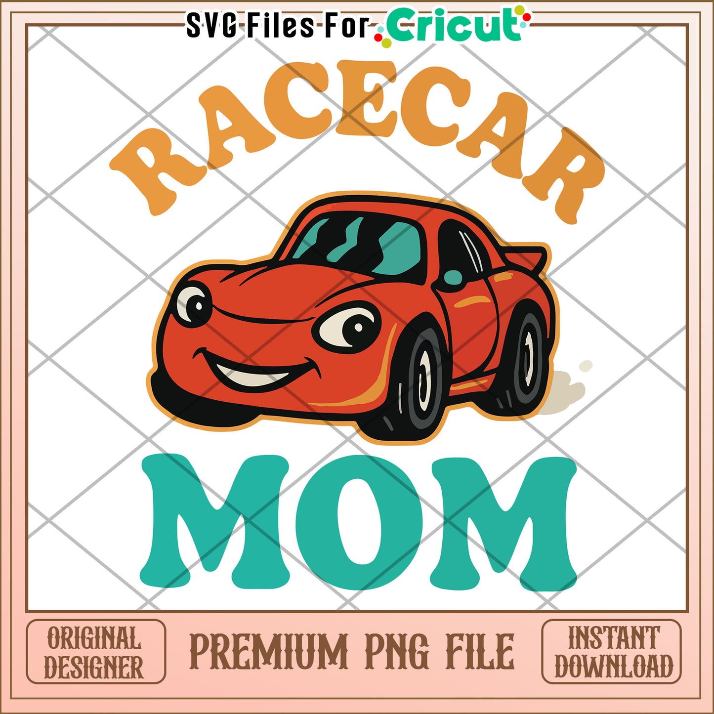 Racecar Mom PNG Cute Cartoon Car Design