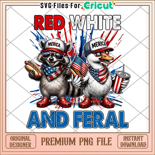Racoon and duck png, independence vibes png, patriotic theme png