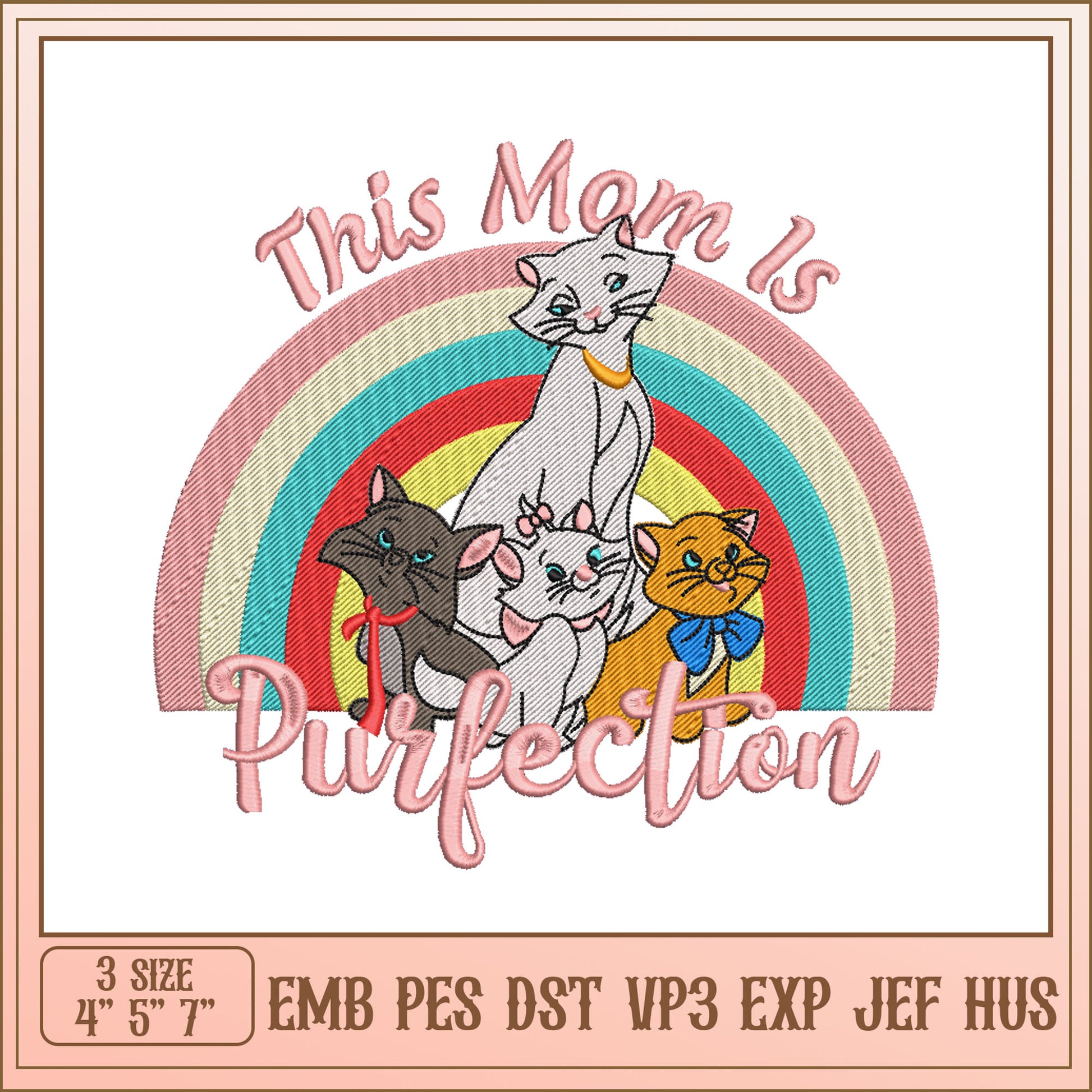 Rainbow Cats Mom Embroidery Design