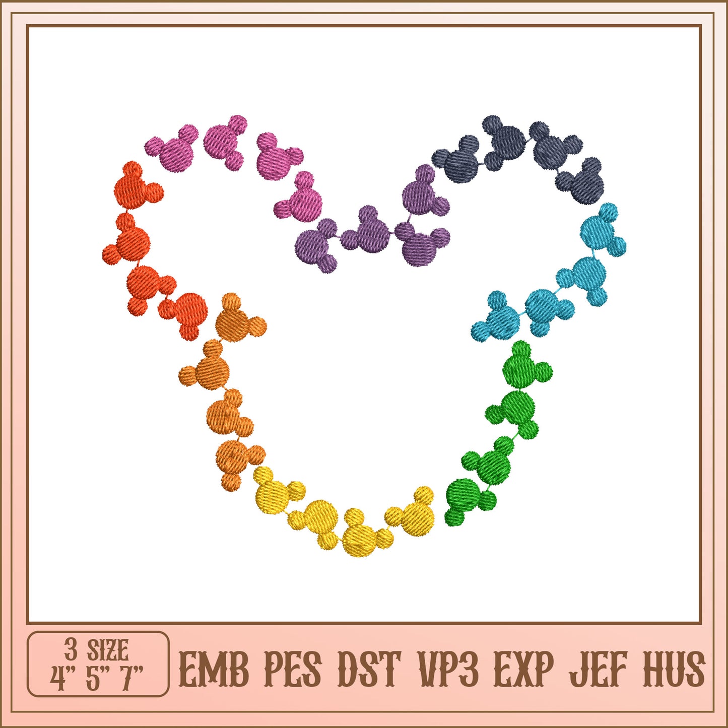 Rainbow Mickey Heart Embroidery Design