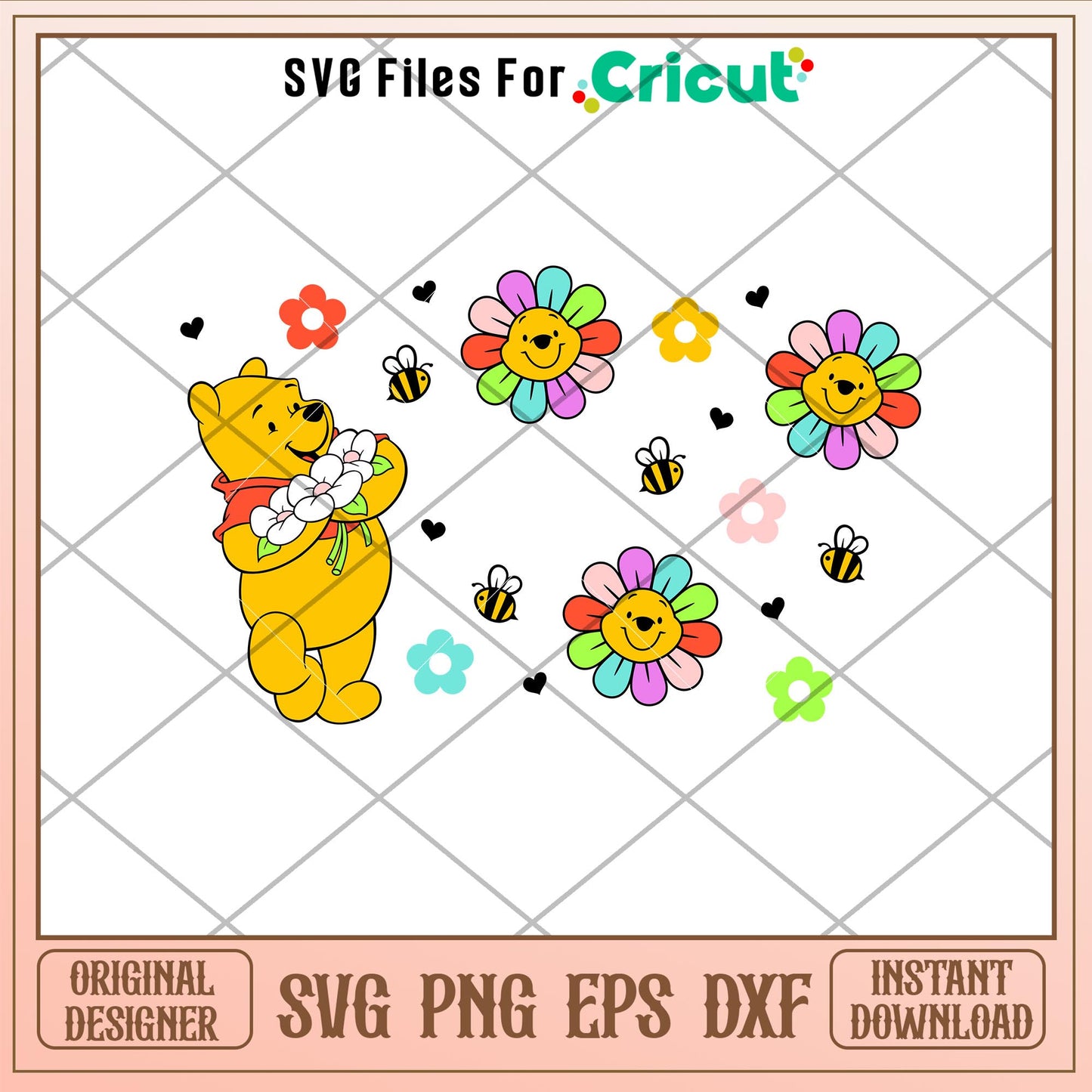 Rainbow Sunflower Bear, Rainbow Sunflower Pooh Bear Full Wrap Svg