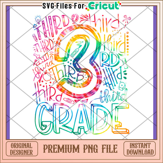 Rainbow Tie Dye Third Grade PNG