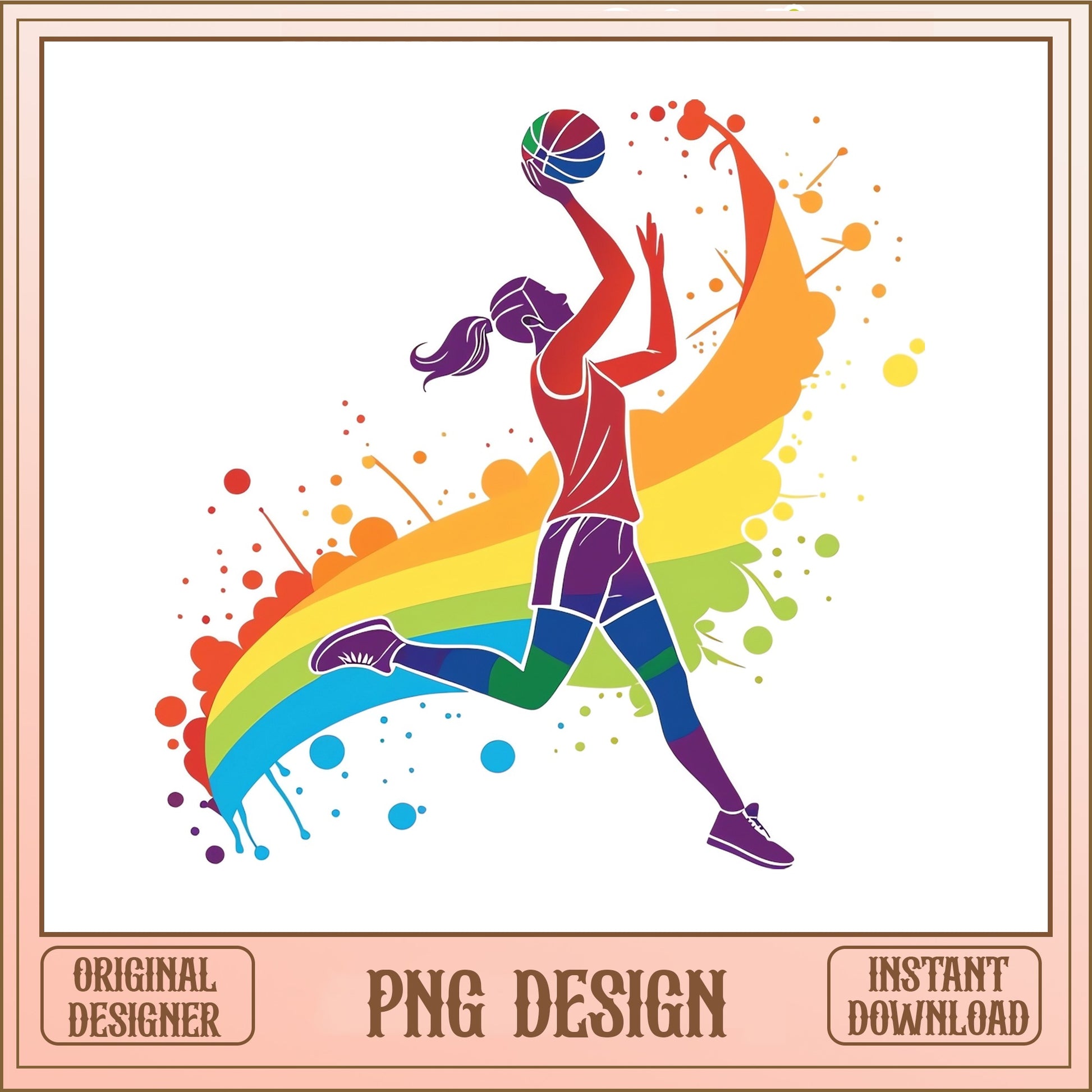 Rainbow Girl Basketball Player PNG, Women Basketball PNG, Sports PNG