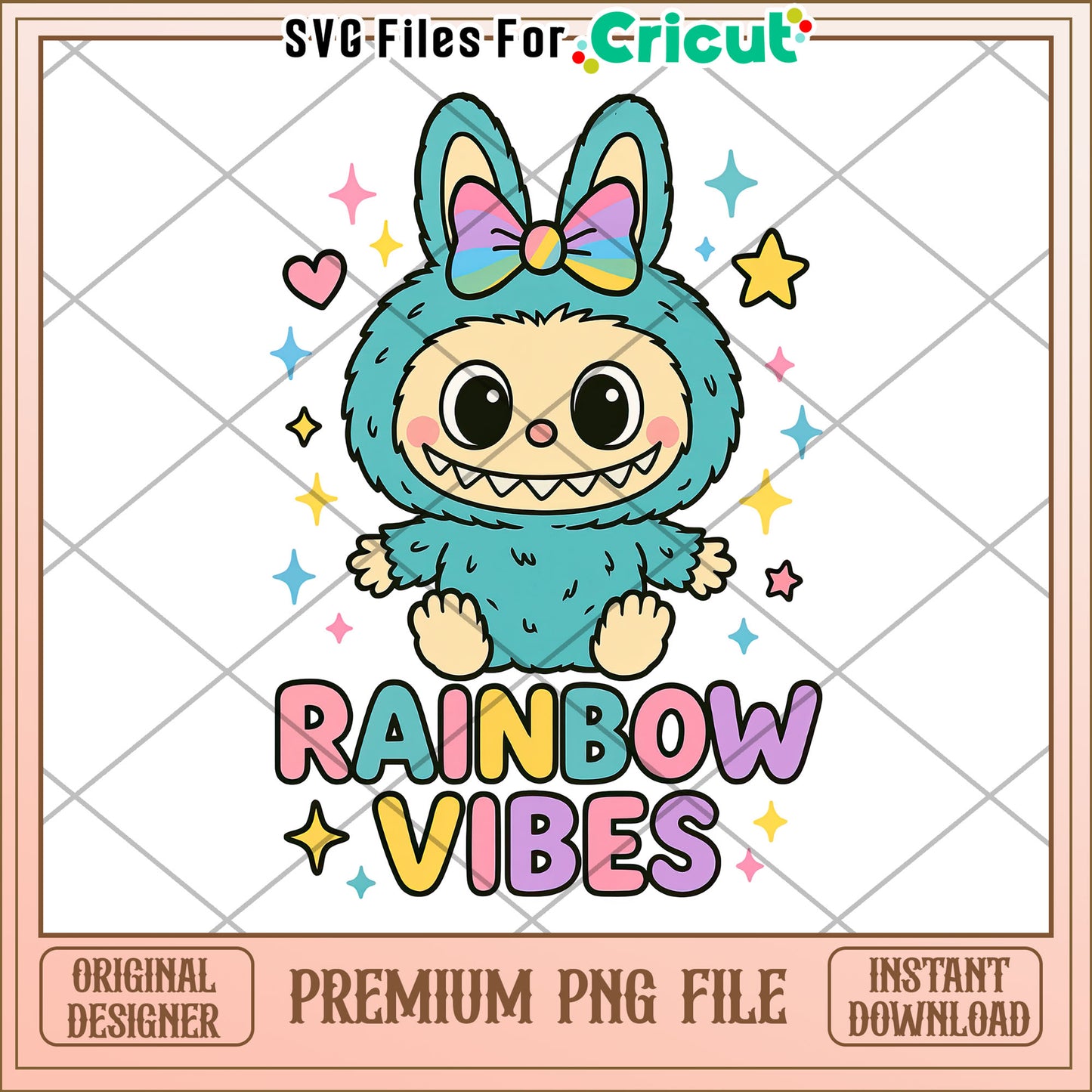 Rainbow vibes labubu png, labubu memes png, labubu quotes png