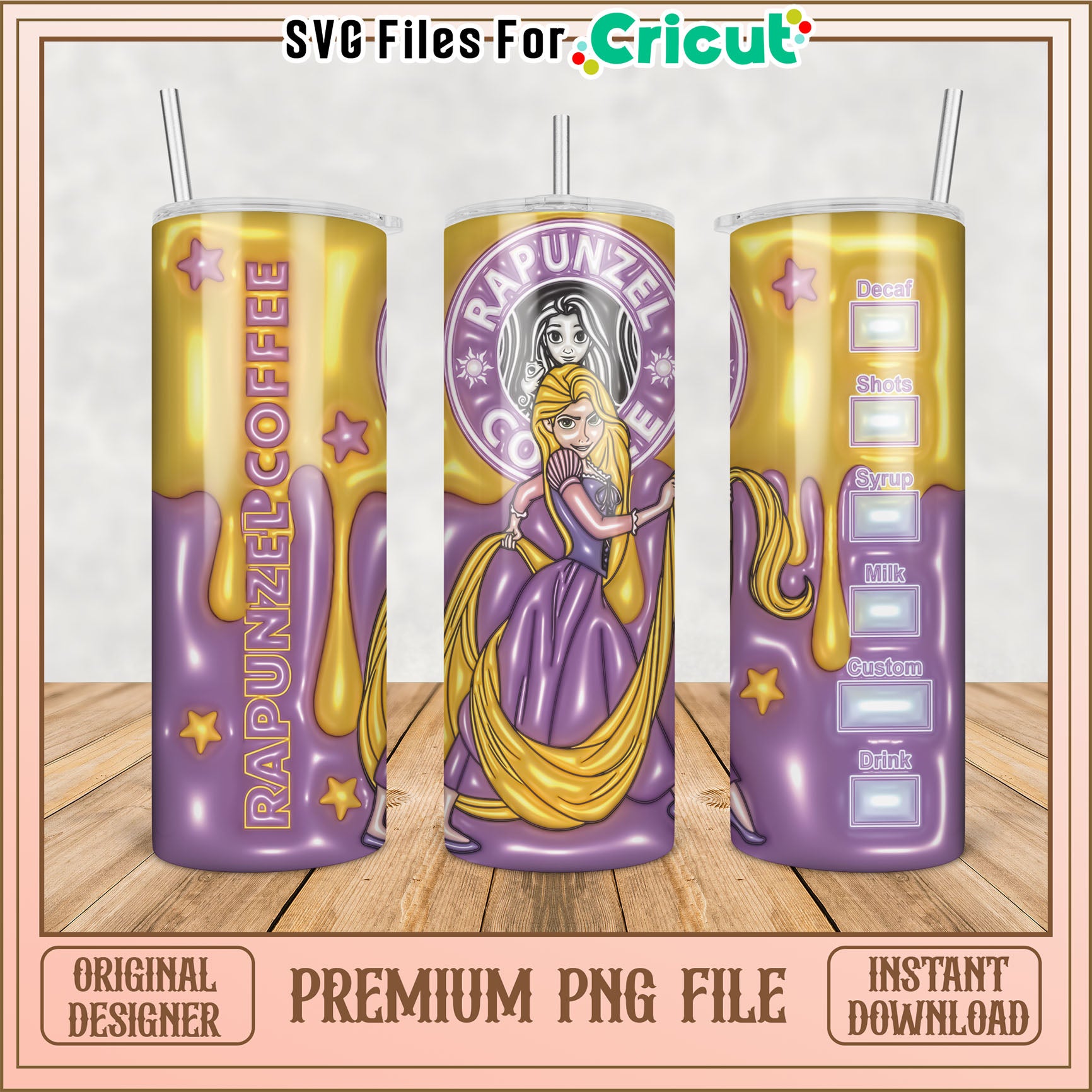 Rapunzel Coffee Tumbler PNG Design