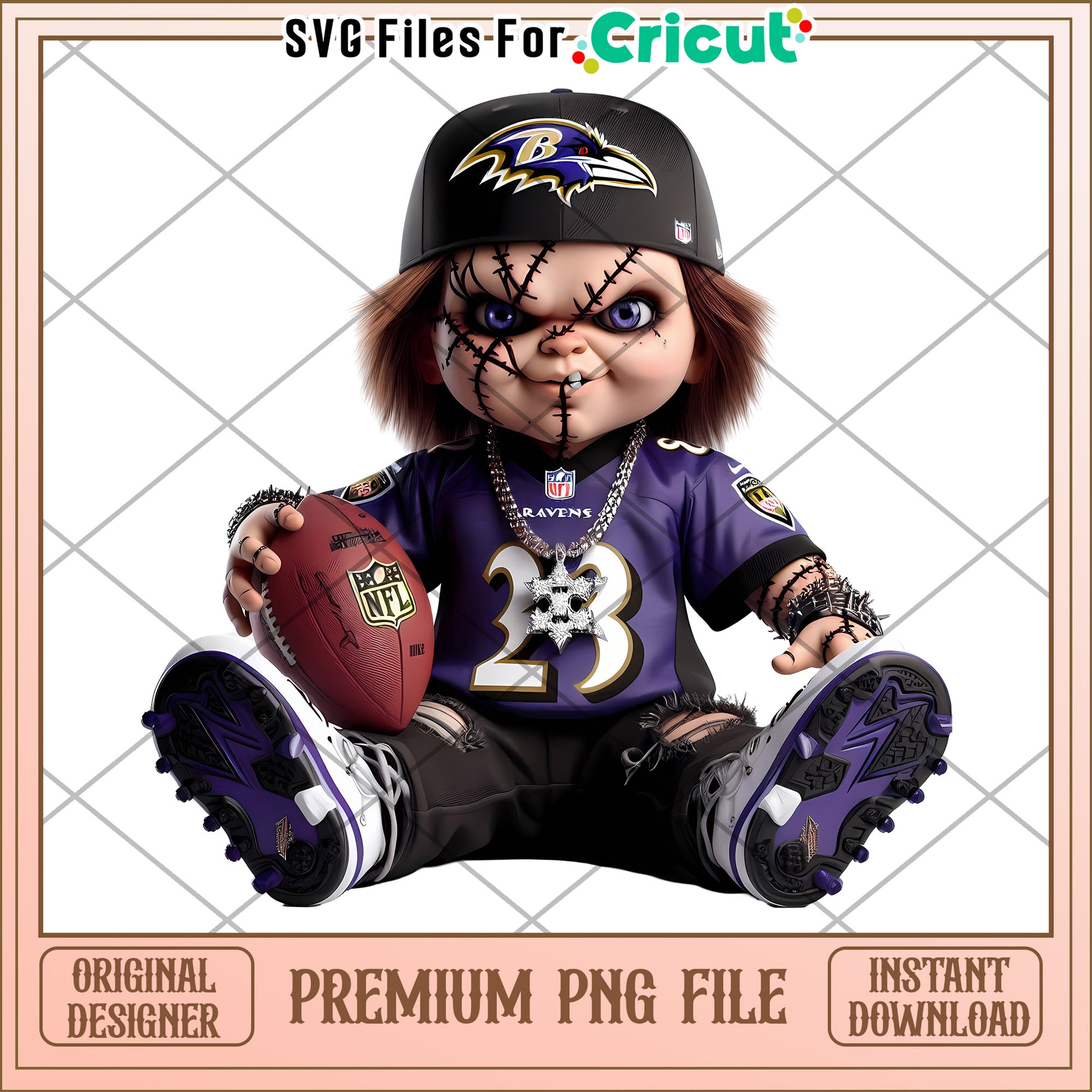 Raven Themed Doll PNG File for Cricut, Perfect for Sports Designs