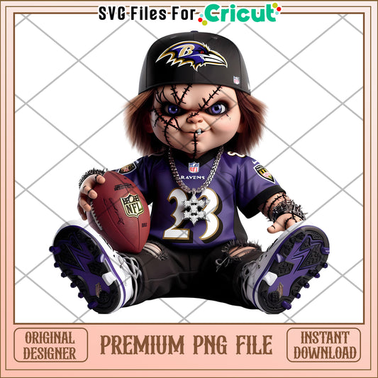 Raven Themed Doll PNG File for Cricut, Perfect for Sports Designs
