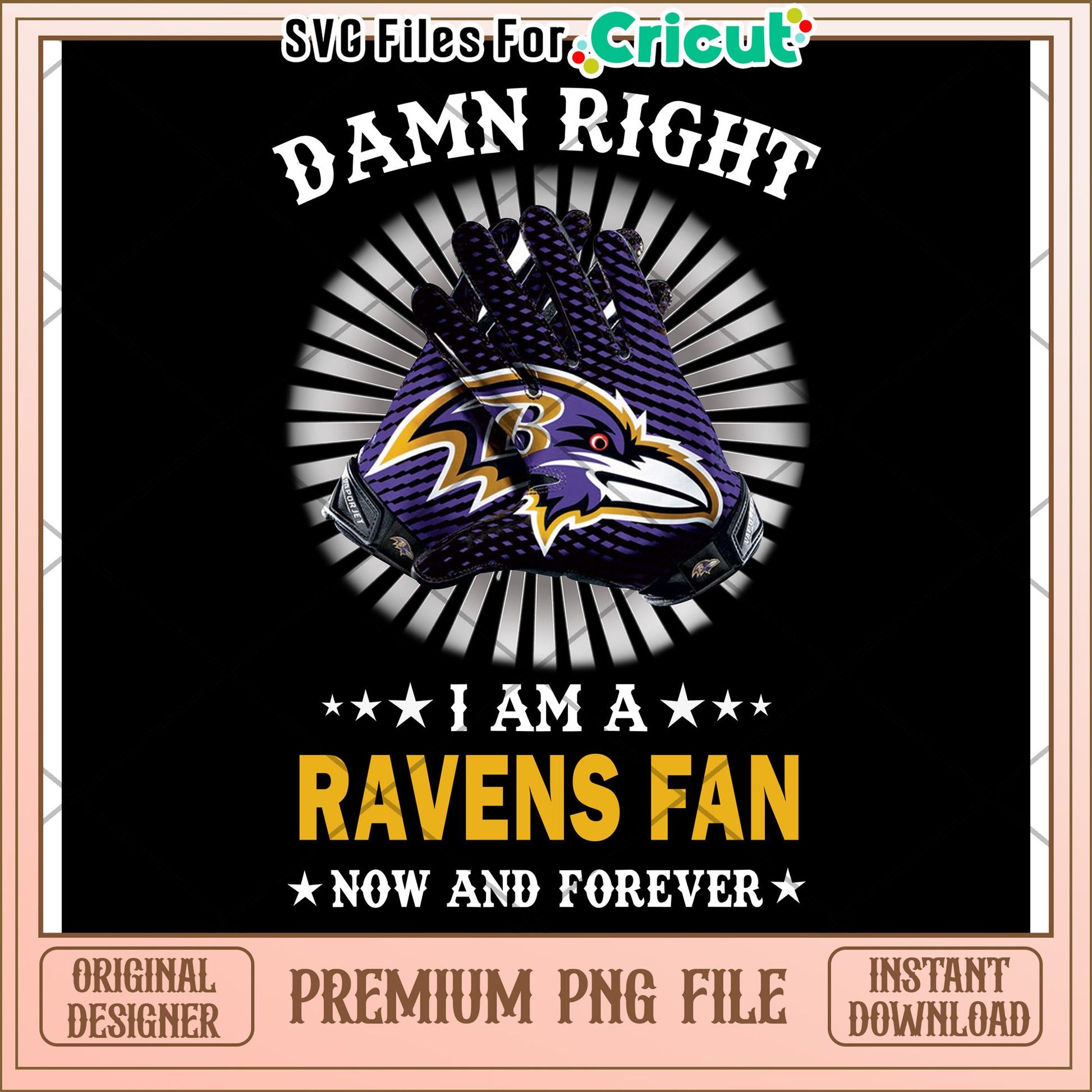 Ravens Fan Gloves Design for Cricut, Instant Download PNG File