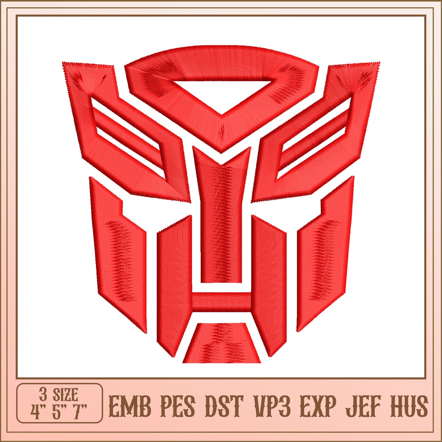Red Autobot Face Embroidery Design