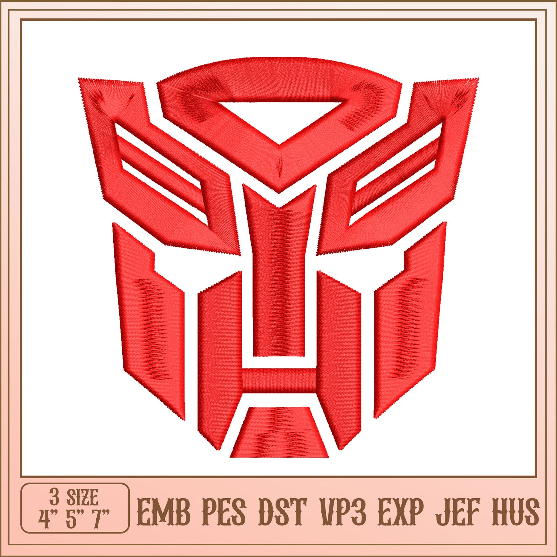 Red Autobot Face Embroidery Design