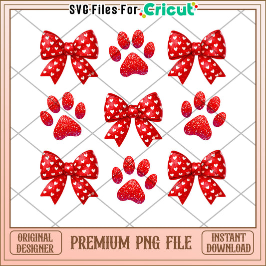 Red Bow & Paw Print PNG Valentine's