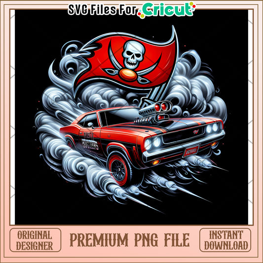 Red Car with Pirate Flag Design, Premium PNG File for Crafts