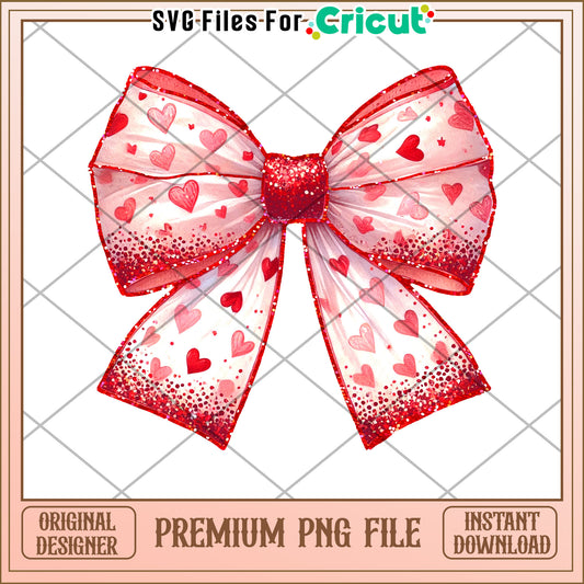 Red Glitter Heart Bow PNG