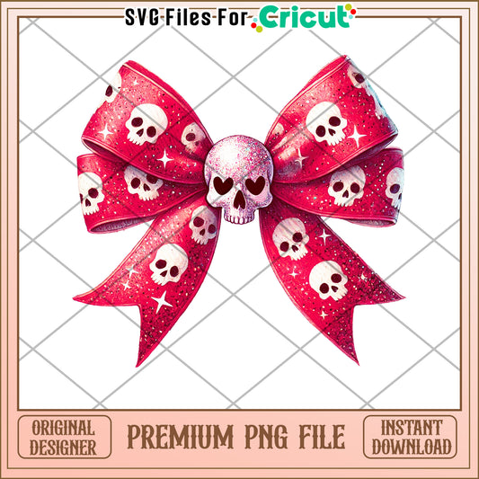 Red Glitter Skull Bow PNG