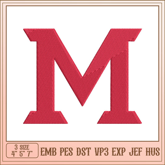 Red Letter M Embroidery Design in Three Sizes for Projects