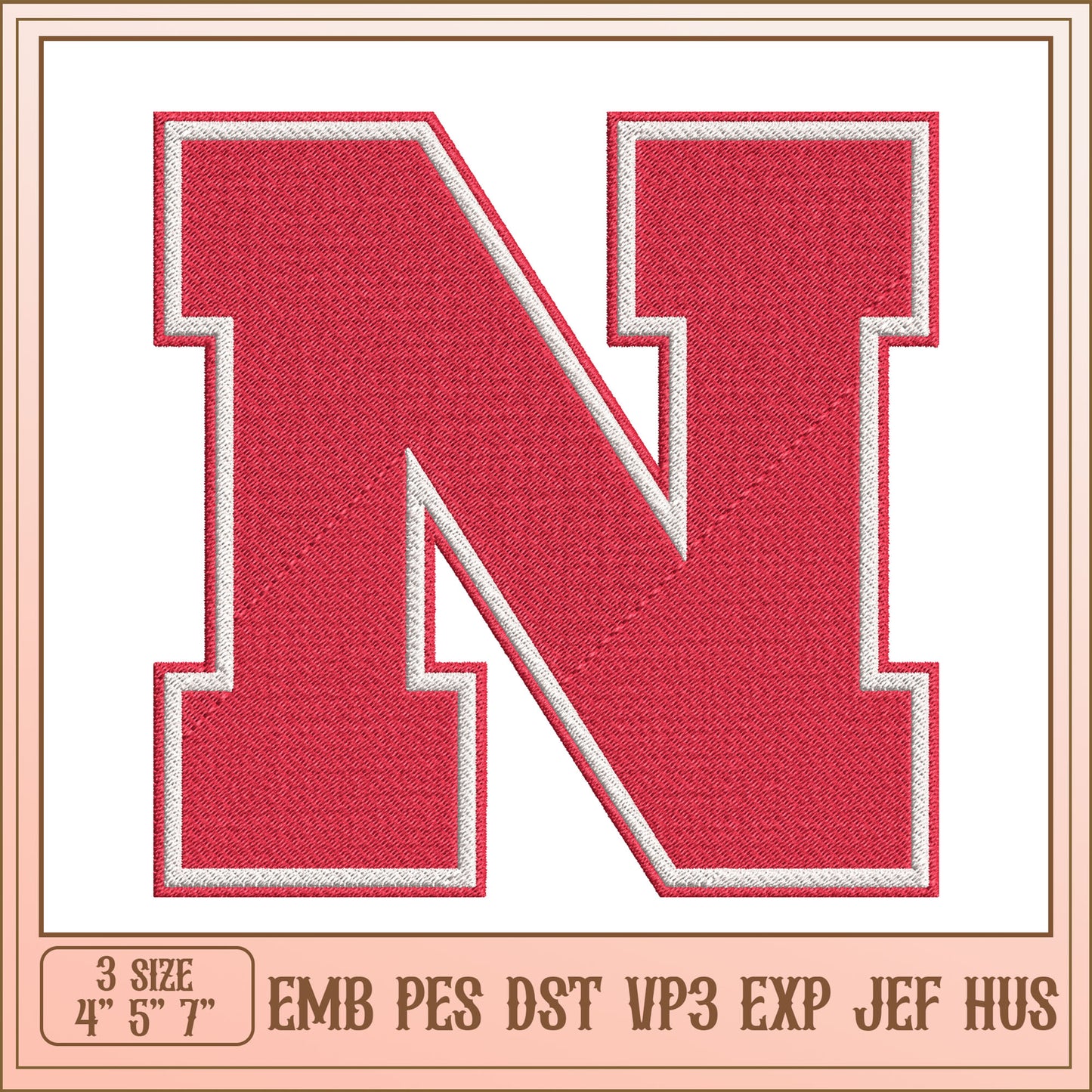 Red Varsity N Embroidery Design