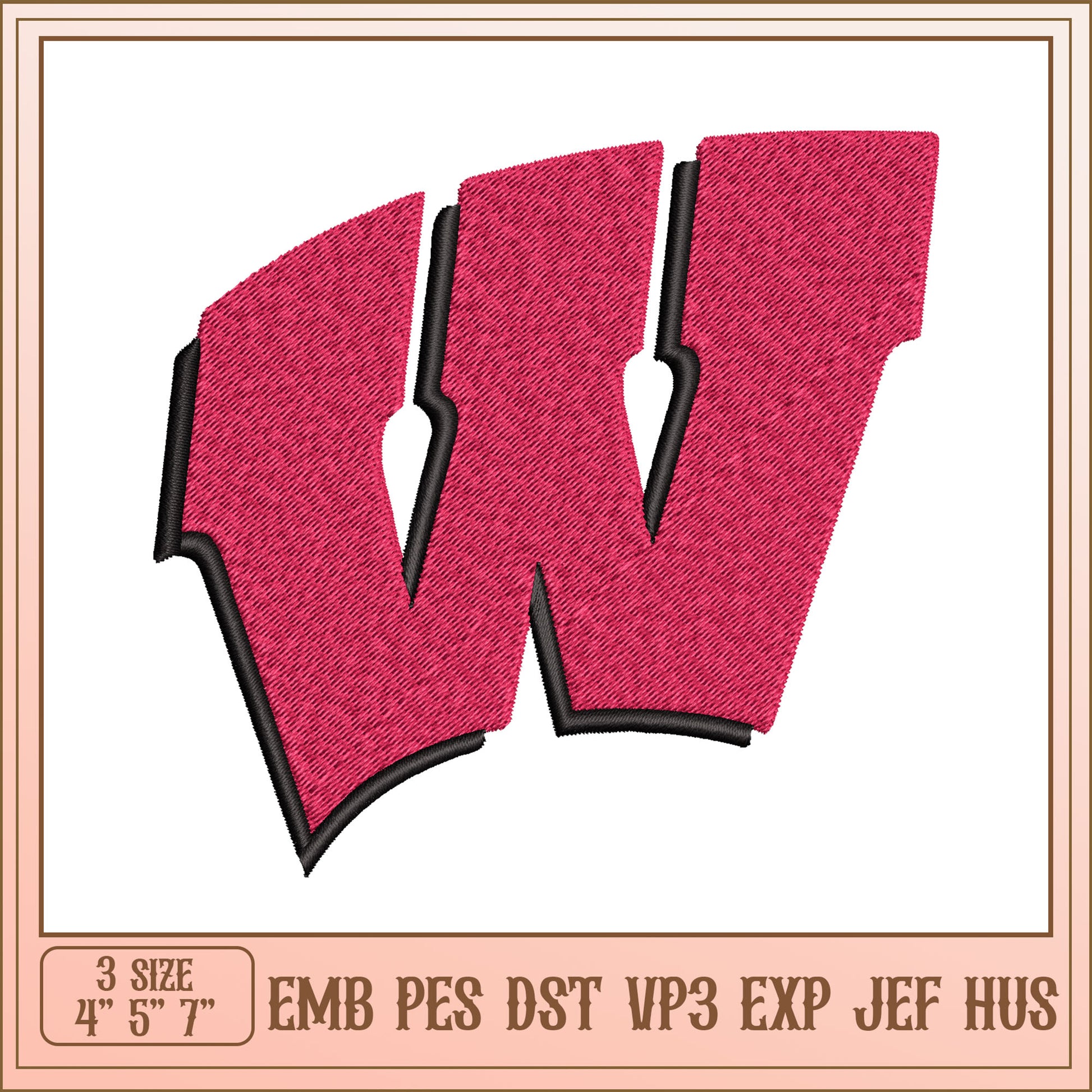 Red W Logo Embroidery Design for Custom Apparel Projects
