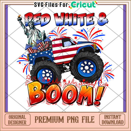 Red White and Boom Truck PNG Design for Holiday Fun