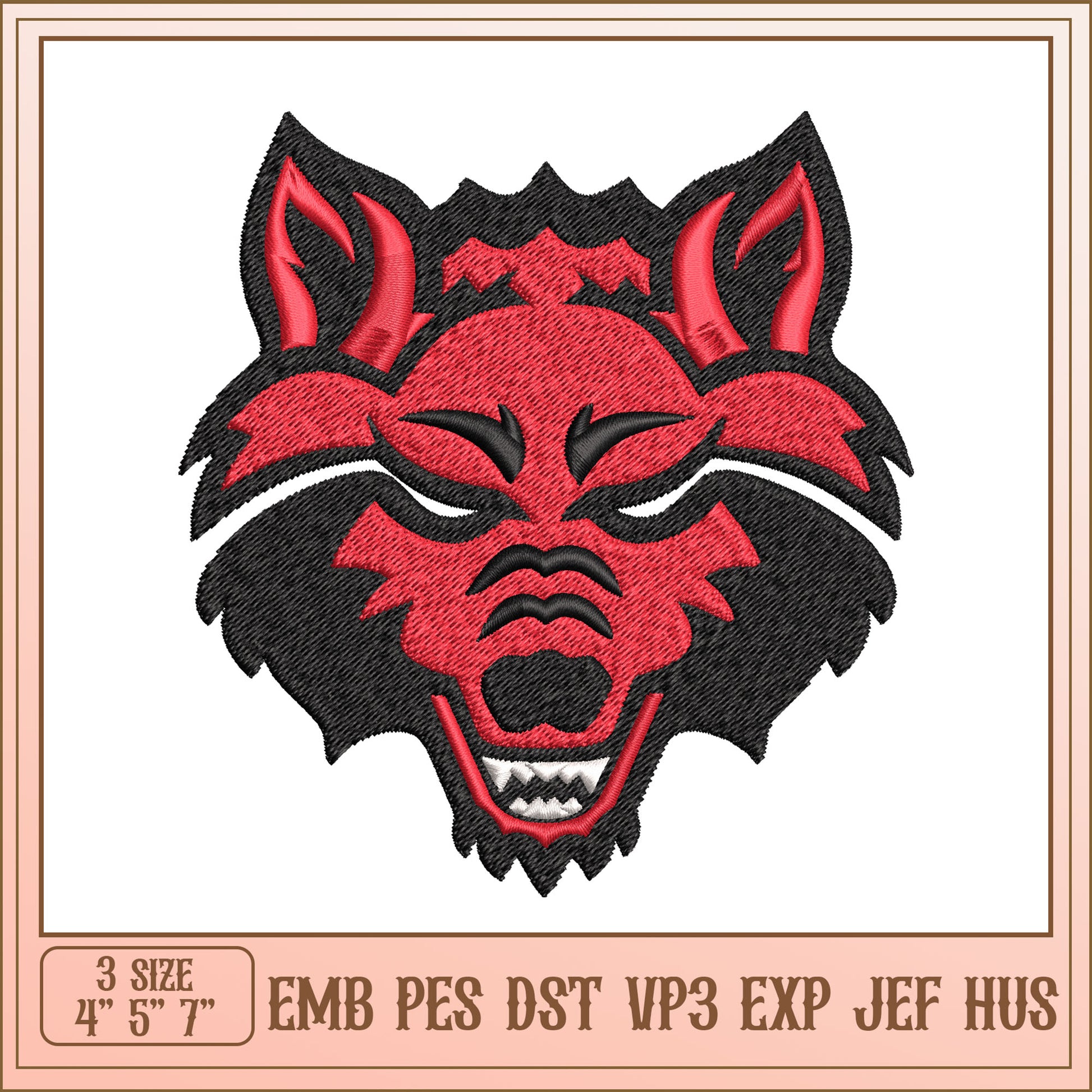 Red Wolf Embroidery Design