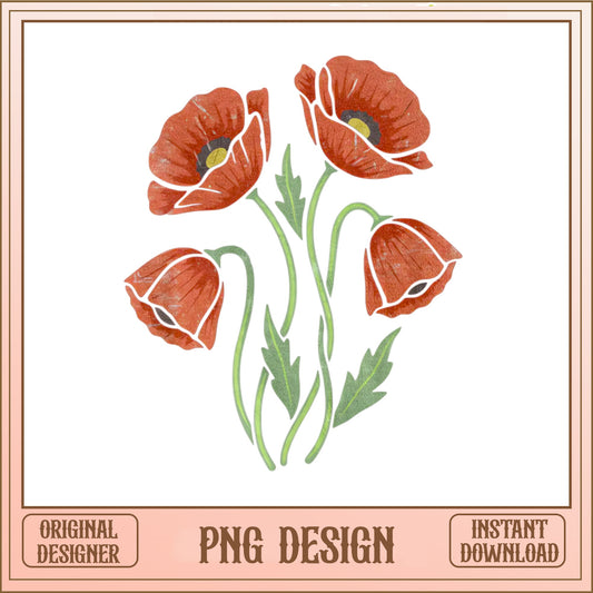 Red Poppy Flower Bouquet PNG, Wildflower Clipart PNG, Floral PNG