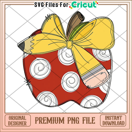Red apple and bowtie png, colorful classroom tools png, educational supplies illustration png