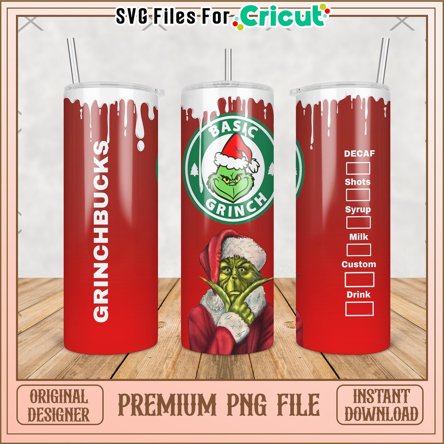Red design of grinch tumbler png, grinch christmas​​ png, christmas tree​​ png