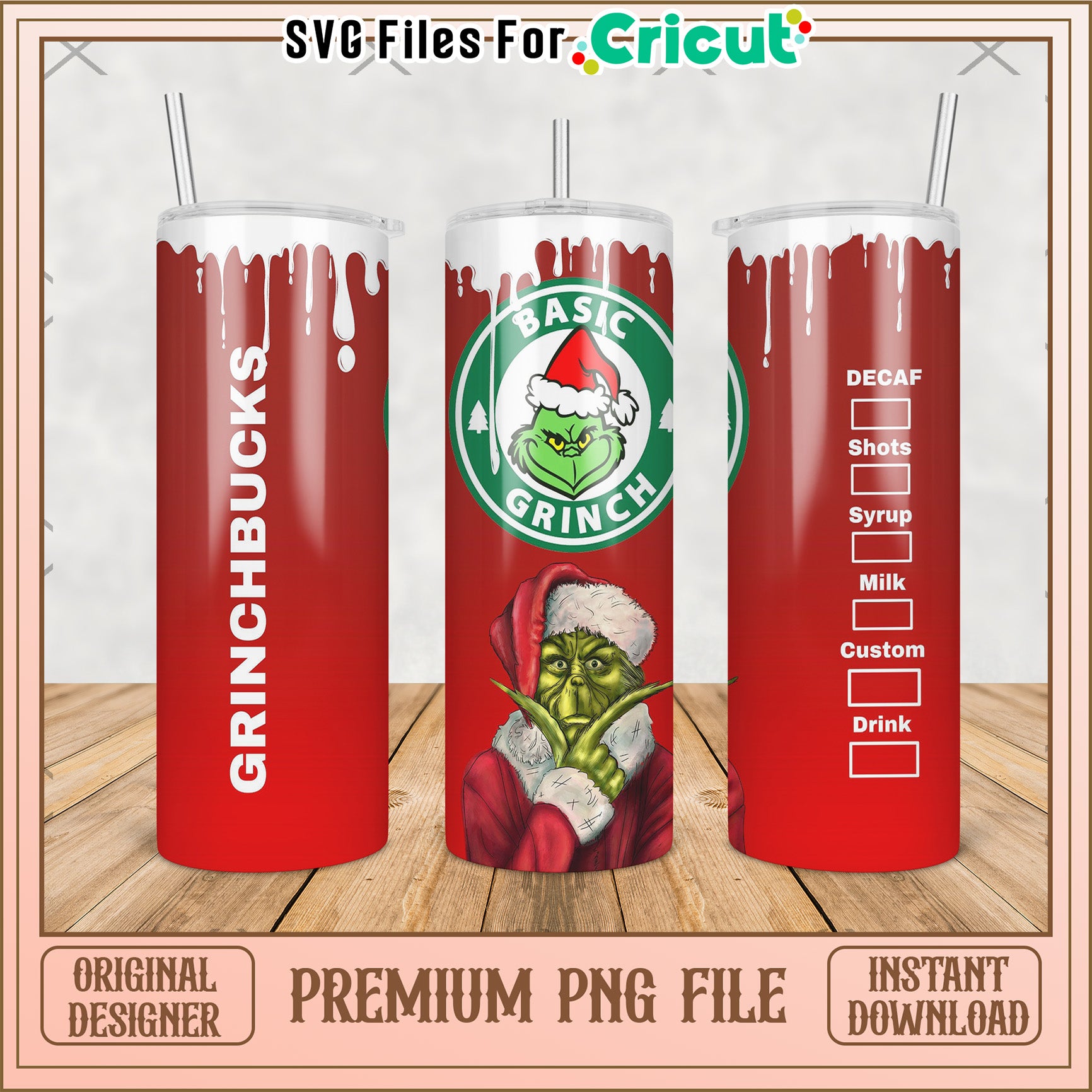 Red design of grinch tumbler png, grinch christmas​​ png, christmas tree​​ png
