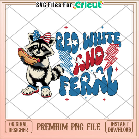 Red white and feral cute character png, independence day png, 4th of july png