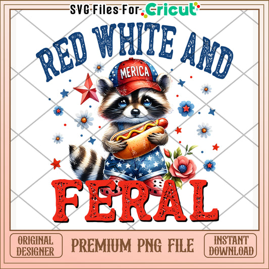 Red white and feral rocket racoon design png, america i love​ png, red white and blue png