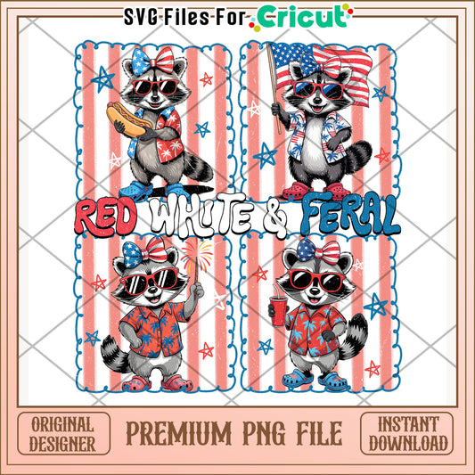 Red white and feral rocket racoon png, i love american , 4th of july png