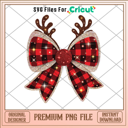 Reindeer christmas bow png, Glitter Bow png, merry christmas png