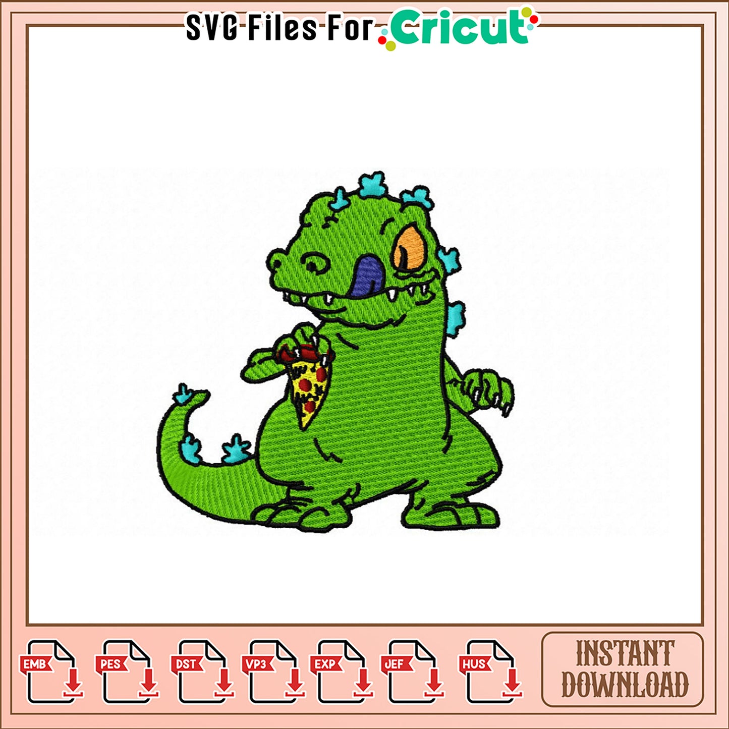 Reptar Eating Pizza Embroidery Design