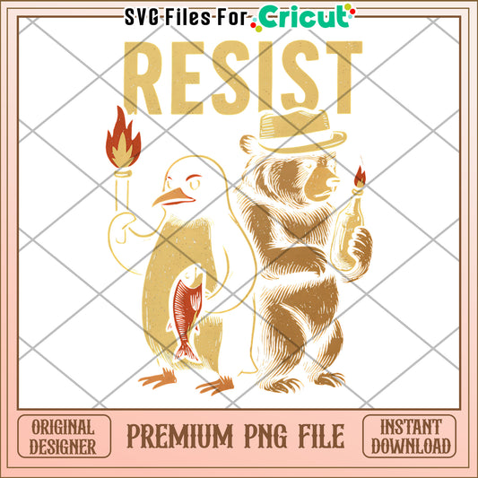 Resist Penguin Bear Vintage Art PNG