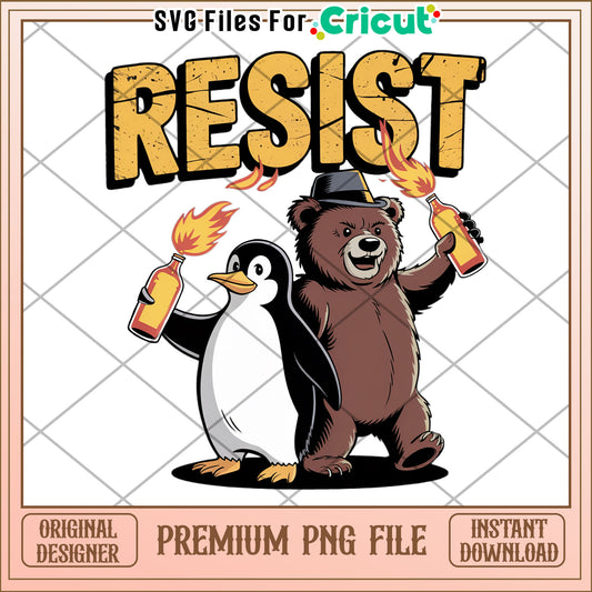 Resist Penguin and Bear PNG Design