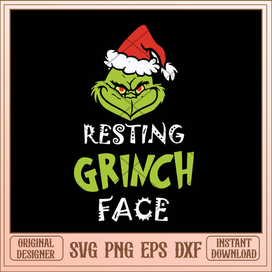 Resting Grinch face svg, Grinch resting face red hat svg bundle