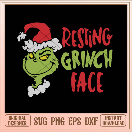 Resting Grinch face svg, Grinch resting face with hat svg bundle